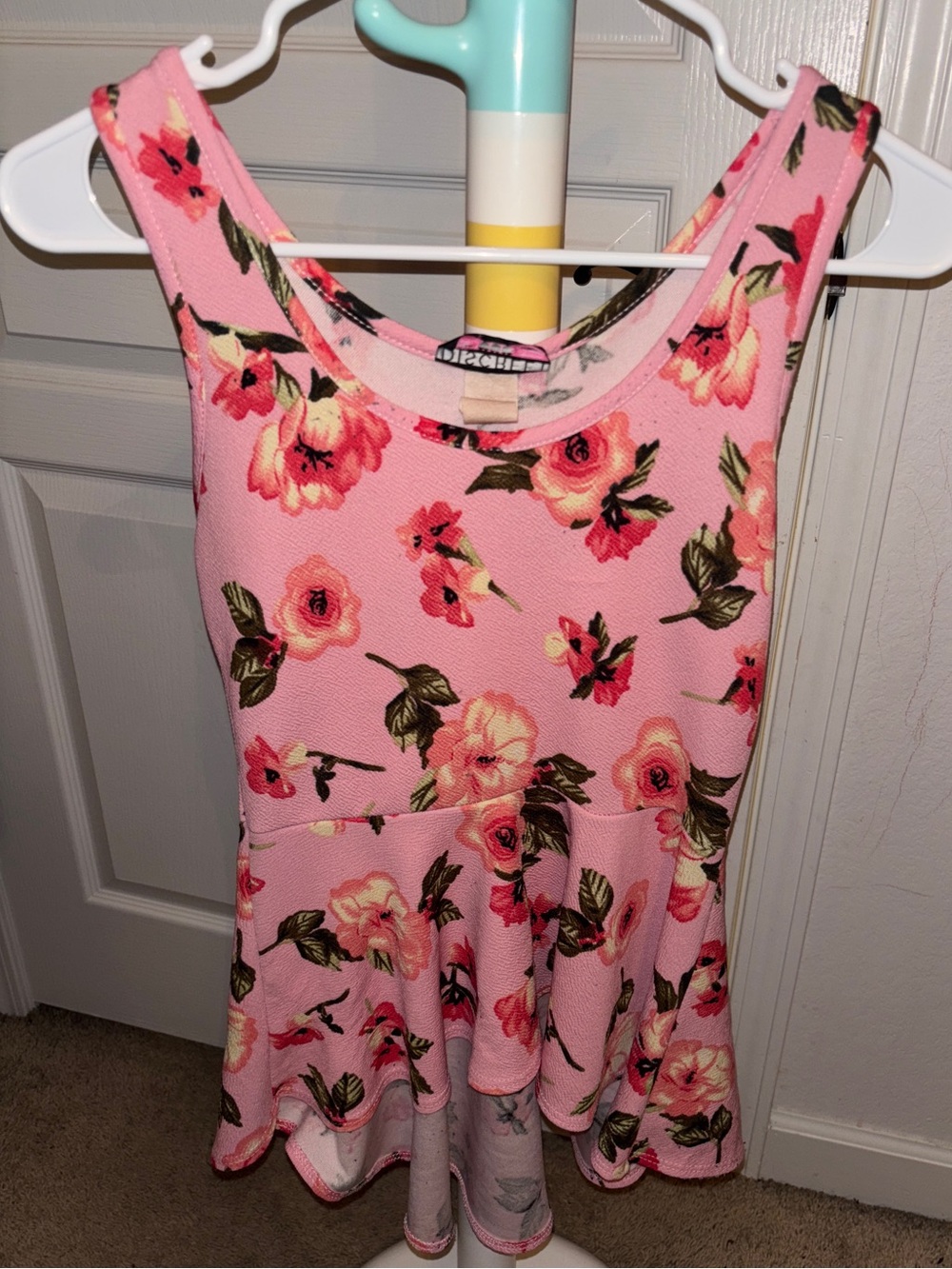 Discreet Pink Floral Peplum Tank Top